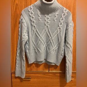 Better Be Light Powder Blue Cable Knit Cropped Turtleneck Sweater
